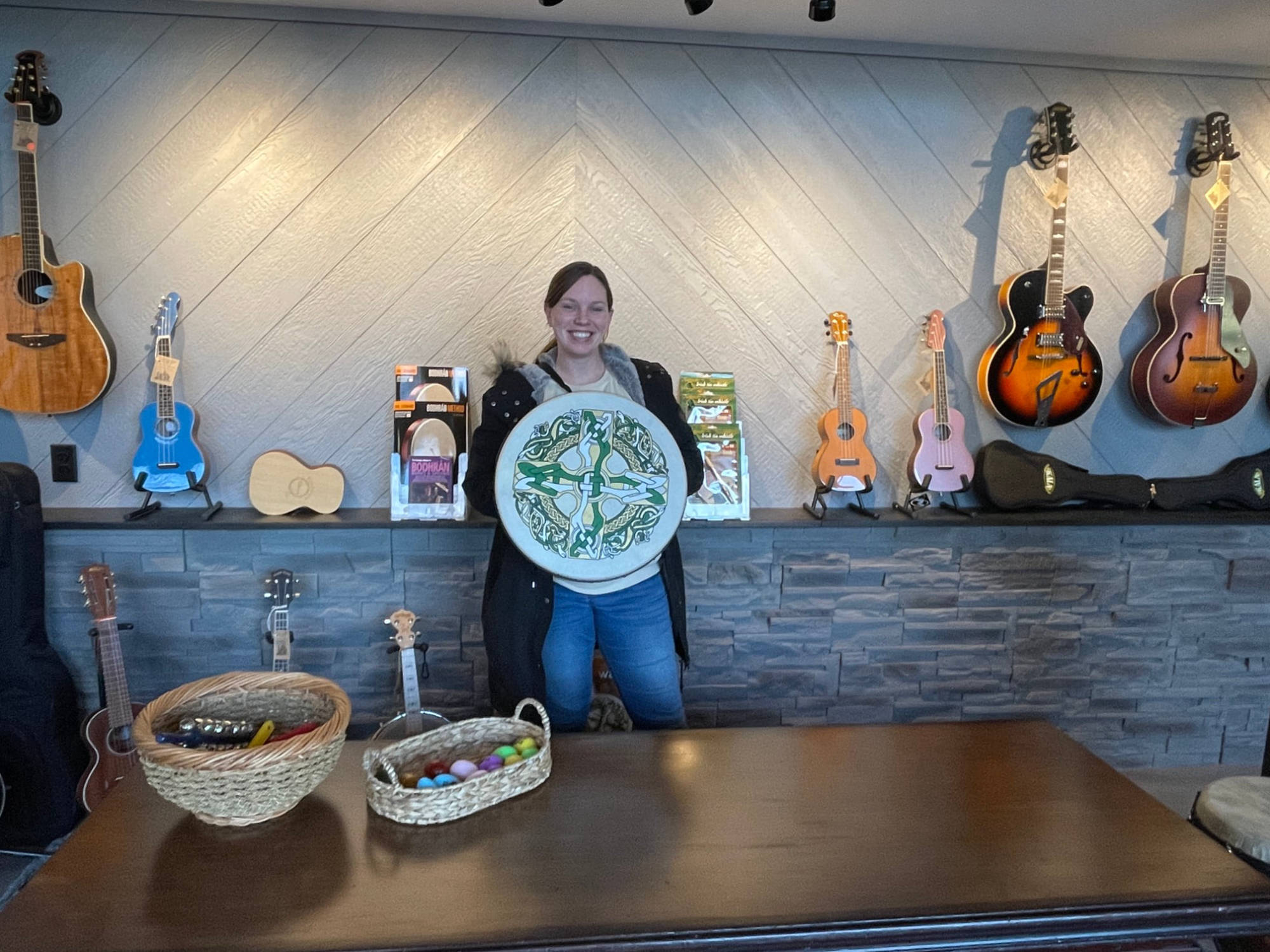 Allison with Walton's Gaelic Cross Bodhran Pack